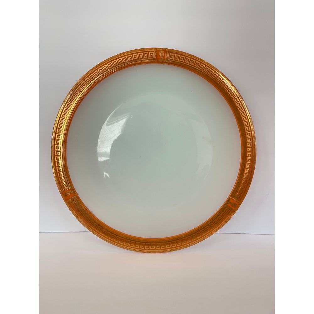 Vintage Culver  MCM Greek Key Orange Gold Glass Serving Platter 15" D